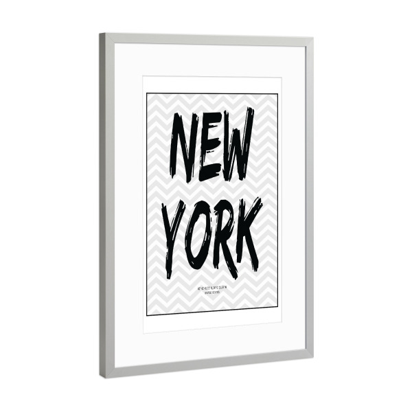 Poster mit Rahmen Silber "New York Map LOVE" artboxONE - Städte / New York,Schwarzweiß - New york,Big apple,Usa