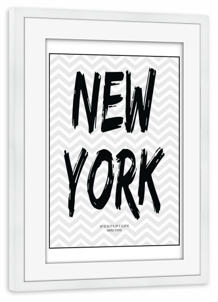 Poster mit Rahmen weiß "New York Map LOVE" artboxONE - Städte / New York,Schwarzweiß - New york,Big apple,Usa