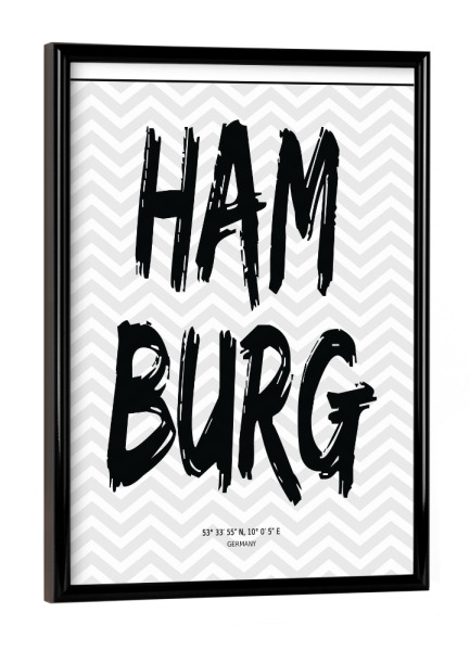 Poster mit schwarzem Rahmen "Hamburg Germany" artboxONE - Städte / Hamburg - Hamburg,Germany,Typographic,Travel,City