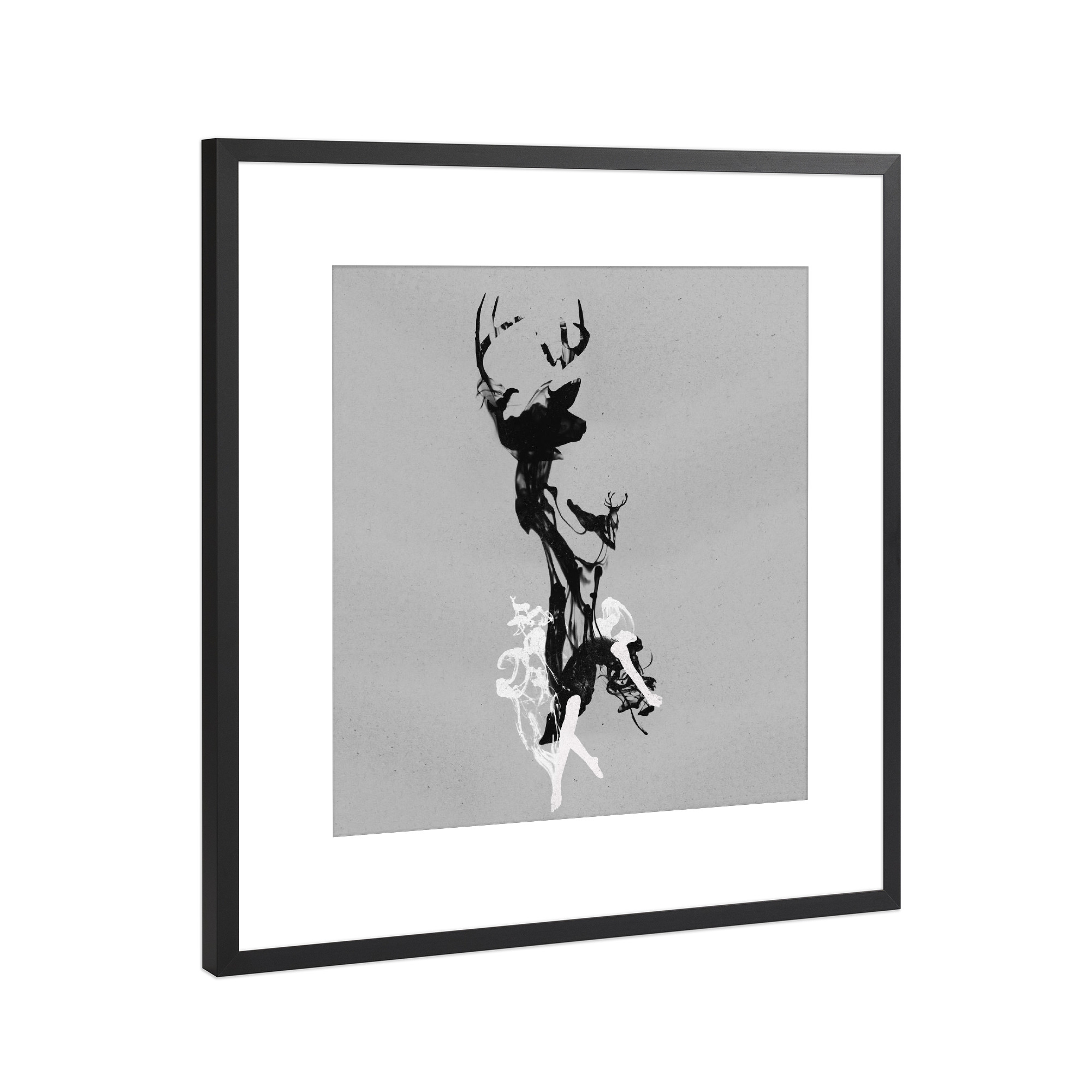 Poster mit Rahmen Schwarz (Metallic) "Last time I was a deer" artboxONE - Tiere - Deer,Girl