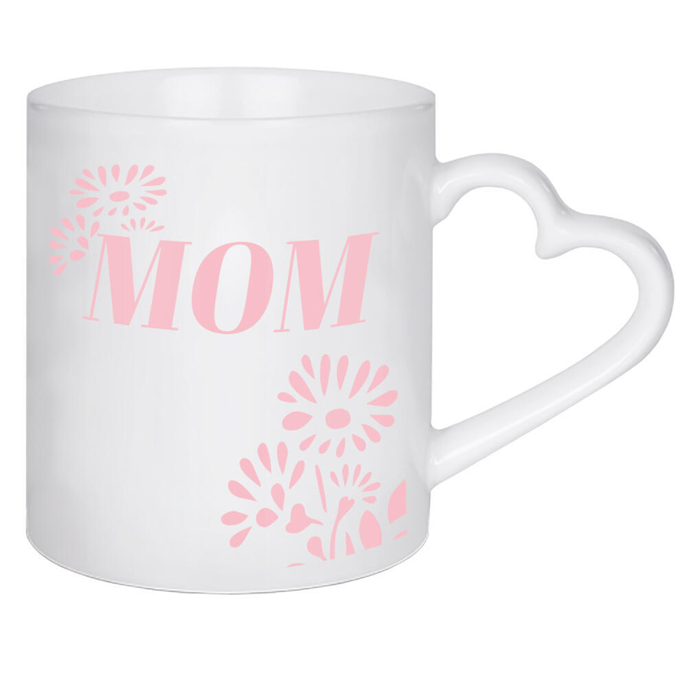 Herztasse "MOM floral" artboxONE - Typografie,Liebe,Für Mama - Mom,Mutter,Muttertag,Mama,Typo,Typografie,Blumen,Pflanzen