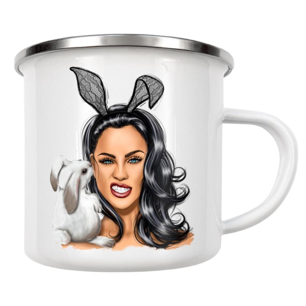 Emaille Tasse "Mädchen mit Kaninchen" artboxONE - Tiere,Menschen,Für Mama,Festivals