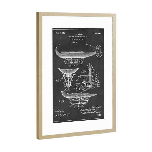 Poster mit Rahmen Gold "Luftschiff patent" artboxONE - Schwarzweiß,Retro - Luftschiff,Patent,Luftfahrt,Vintage,Retro