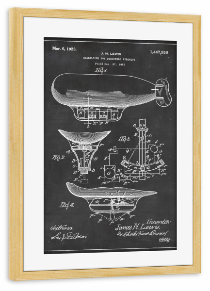 Poster mit Rahmen kiefer "Luftschiff patent" artboxONE - Schwarzweiß,Retro - Luftschiff,Patent,Luftfahrt,Vintage,Retro