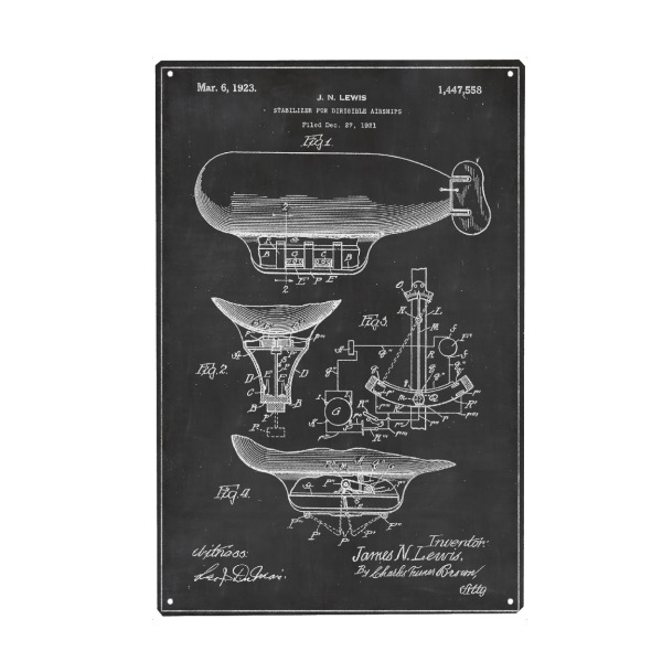 Metall Poster "Luftschiff patent" artboxONE - Schwarzweiß,Retro - Luftschiff,Patent,Luftfahrt,Vintage,Retro - Blechschild