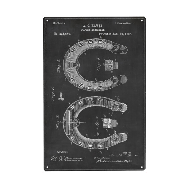 Holzbild "Hufeisen patent" artboxONE - Tiere,Schwarzweiß,Sport - Hufeisen,Patent,Vintage,Retro,Pferd,Pferderennen,Rennen,Pferdesport