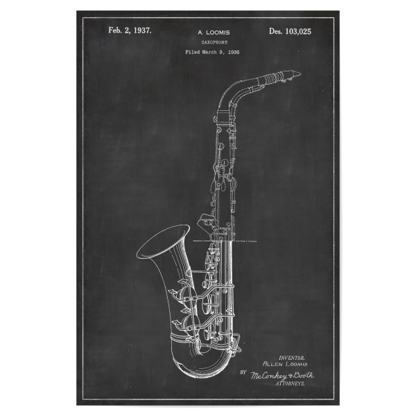 Poster "Saxophon patent" artboxONE - Schwarzweiß,Musik - Saxophon,Patent,Jahrgang,Retro,Musik,Musikinstrument,Jazz,Blues