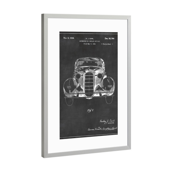 Poster mit Rahmen Silber "Retro Auto" artboxONE - Schwarzweiß,Automobile,Retro - Retro,Auto,Automobil,Vintage,Patent,Fahrzeug