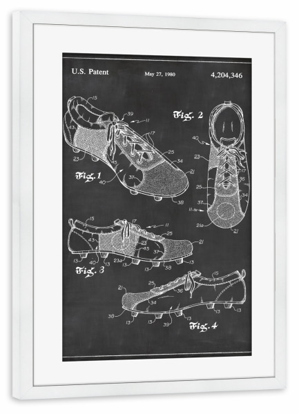 Poster mit Rahmen weiß "Fußballschuhe patent" artboxONE - Schwarzweiß,Sport,Retro,Sport / Fußball