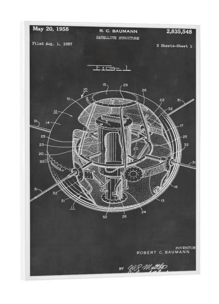 Poster mit weißem Rahmen "Satellit patent" artboxONE - Schwarzweiß,Retro - Satellit,Patent,Retro,Vintage,Patent,Raum,Weltraum,Raumfahrzeug