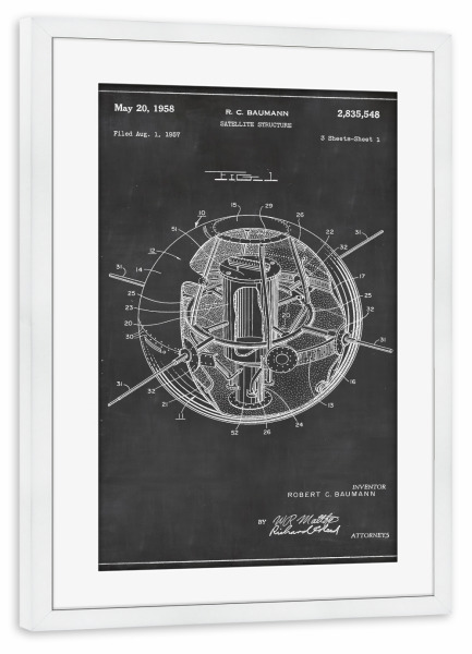 Poster mit Rahmen weiß "Satellit patent" artboxONE - Schwarzweiß,Retro - Satellit,Patent,Retro,Vintage,Patent,Raum,Weltraum,Raumfahrzeug
