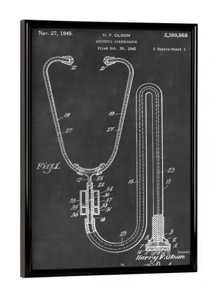 Poster mit schwarzem Rahmen "Stethoskop patent" artboxONE - Schwarzweiß,Retro