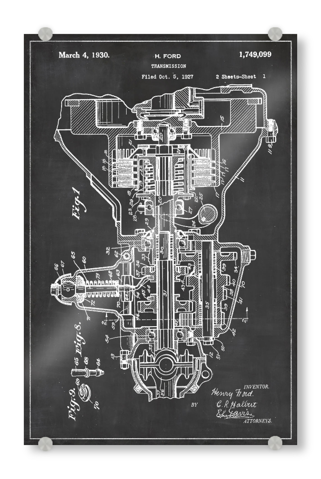 Acrylglasbild "Pkw-Getriebe" artboxONE - Schwarzweiß,Automobile,Retro - Pkw-getriebe,Retro,Automobile,Vintage,Patent