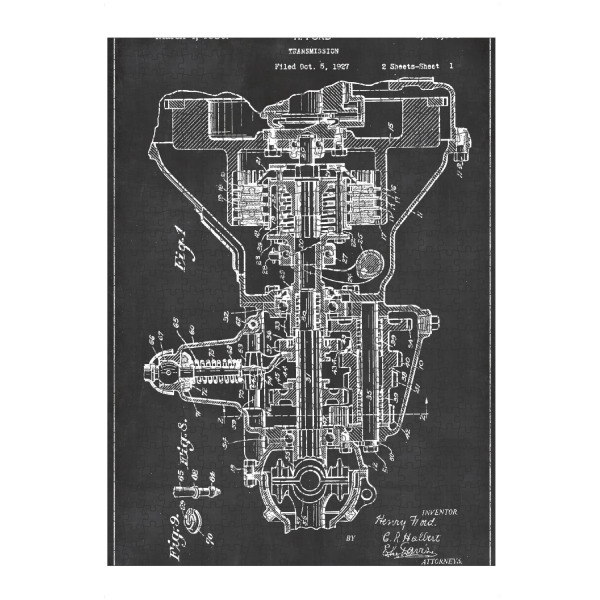 Puzzle Ravensburger "Pkw-Getriebe" artboxONE - Schwarzweiß,Automobile,Retro - Pkw-getriebe,Retro,Automobile,Vintage,Patent - Bild Pkw-Getriebe