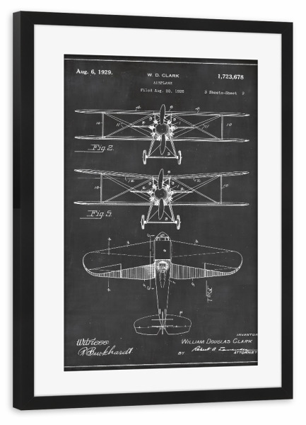 Poster mit Rahmen schwarz "Retro Flugzeug patent" artboxONE - Schwarzweiß,Retro - Retro,Flugzeug,Patent,Vintage