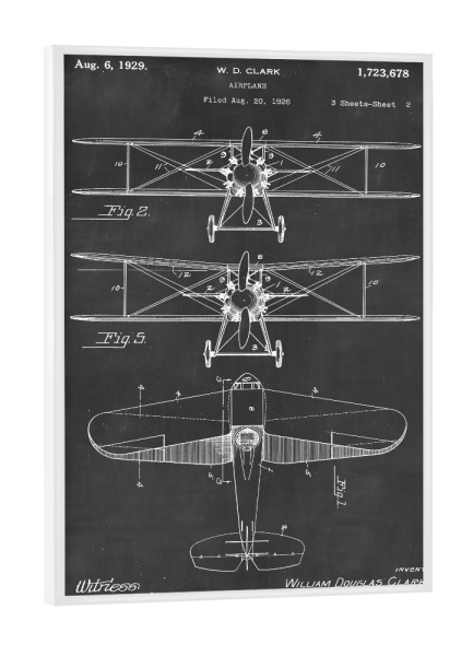 Poster mit weißem Rahmen "Retro Flugzeug patent" artboxONE - Schwarzweiß,Retro - Retro,Flugzeug,Patent,Vintage