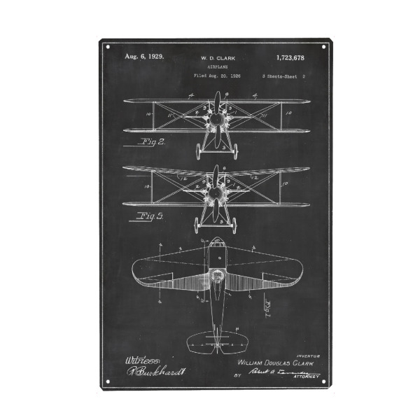Metall Poster "Retro Flugzeug patent" artboxONE - Schwarzweiß,Retro - Retro,Flugzeug,Patent,Vintage - Blechschild