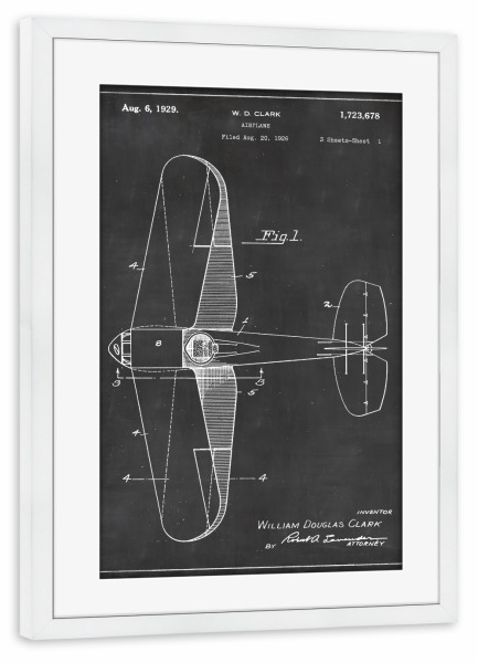 Poster mit Rahmen weiß "Retro Flugzeug" artboxONE - Schwarzweiß,Retro - Retro,Flugzeug,Patent,Vintage