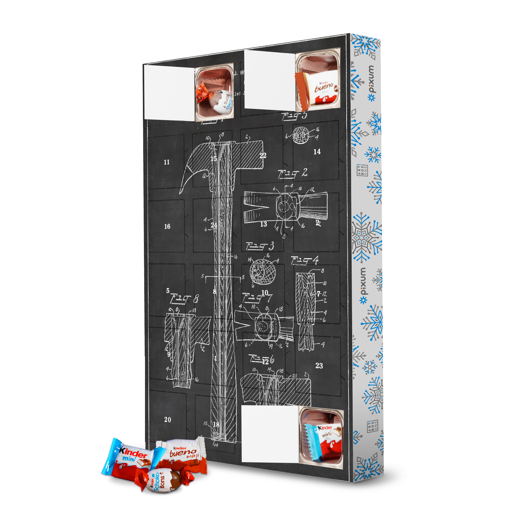 Adventskalender mit Produkten von Kinder Hammer patent artboxONE Adventskalender Schwarzweiß