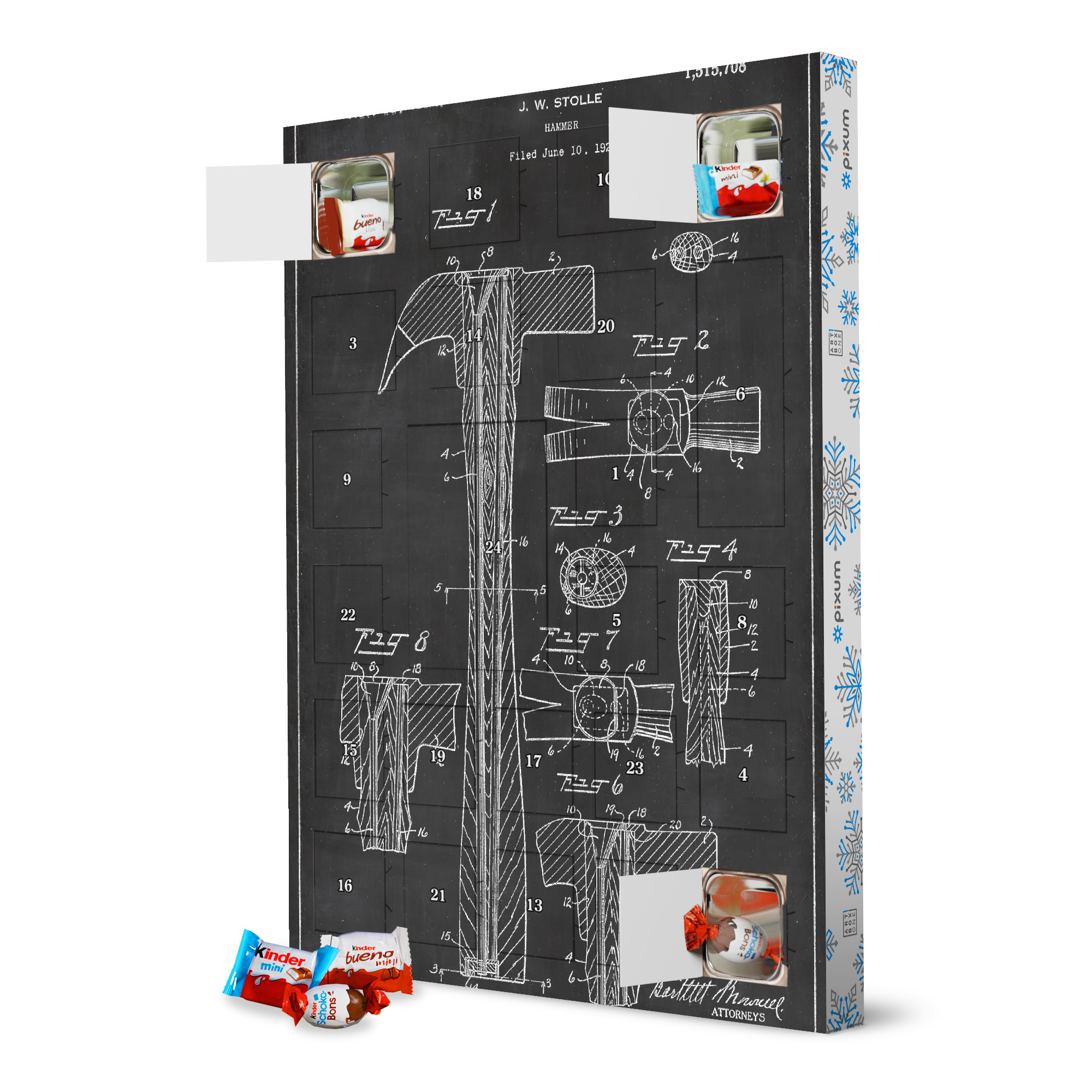 Adventskalender XXL mit Produkten von Kinder Hammer patent artboxONE Adventskalender Schwarzweiß