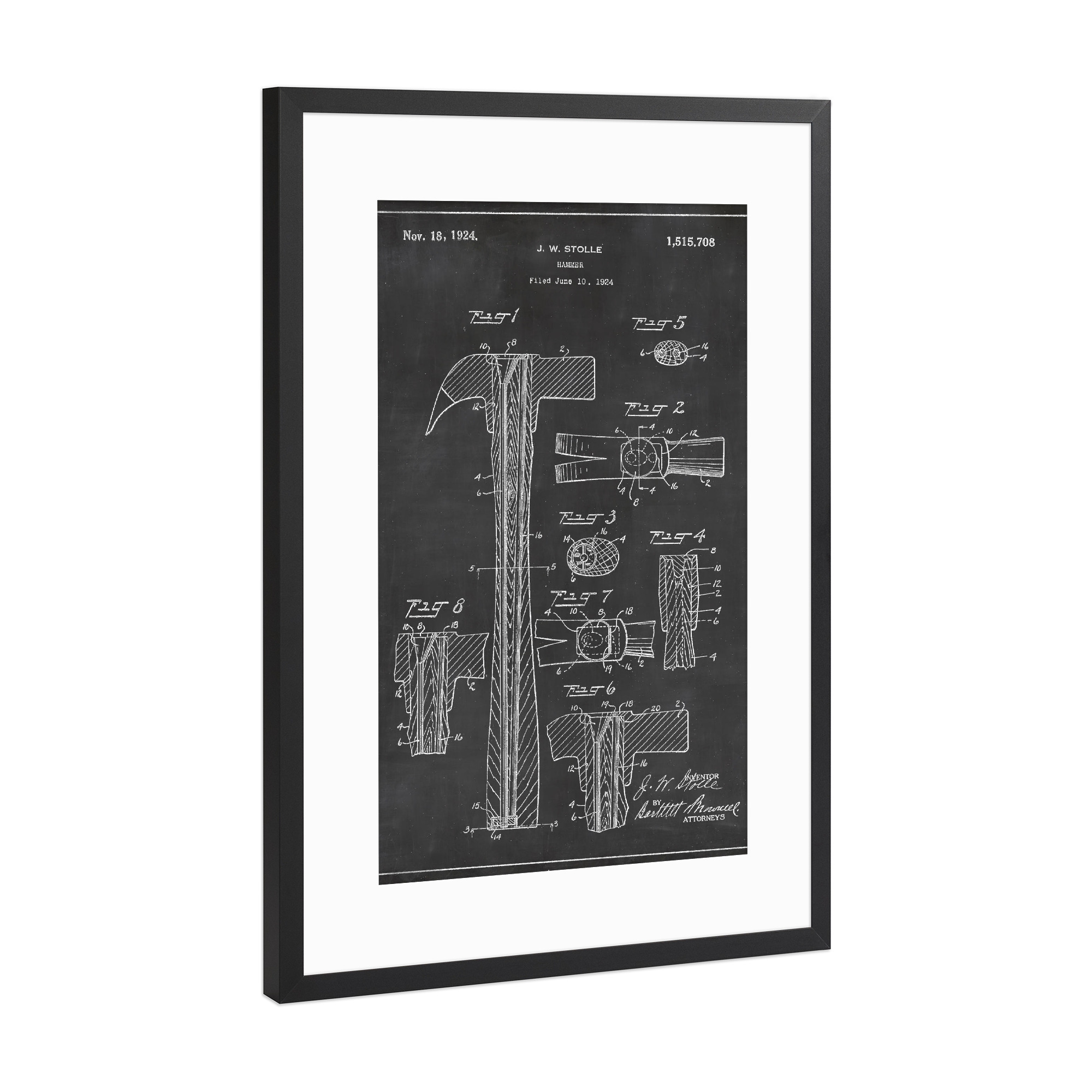 Poster mit Rahmen Schwarz (Metallic) "Hammer patent" artboxONE - Schwarzweiß,Retro - Hammer,Patent,Retro,Vintage