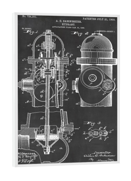 Poster mit weißem Rahmen "Hydrant patent" artboxONE - Schwarzweiß,Retro - Hydrant,Patent,Retro,Jahrgang