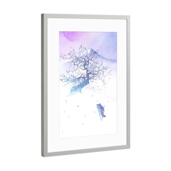 Poster mit Rahmen Silber "Long way to fuji" artboxONE - Natur,Tiere - Fuji,Tree,Wolf