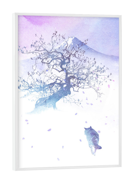 Poster mit weißem Rahmen "Long way to fuji" artboxONE - Natur,Tiere - Fuji,Tree,Wolf
