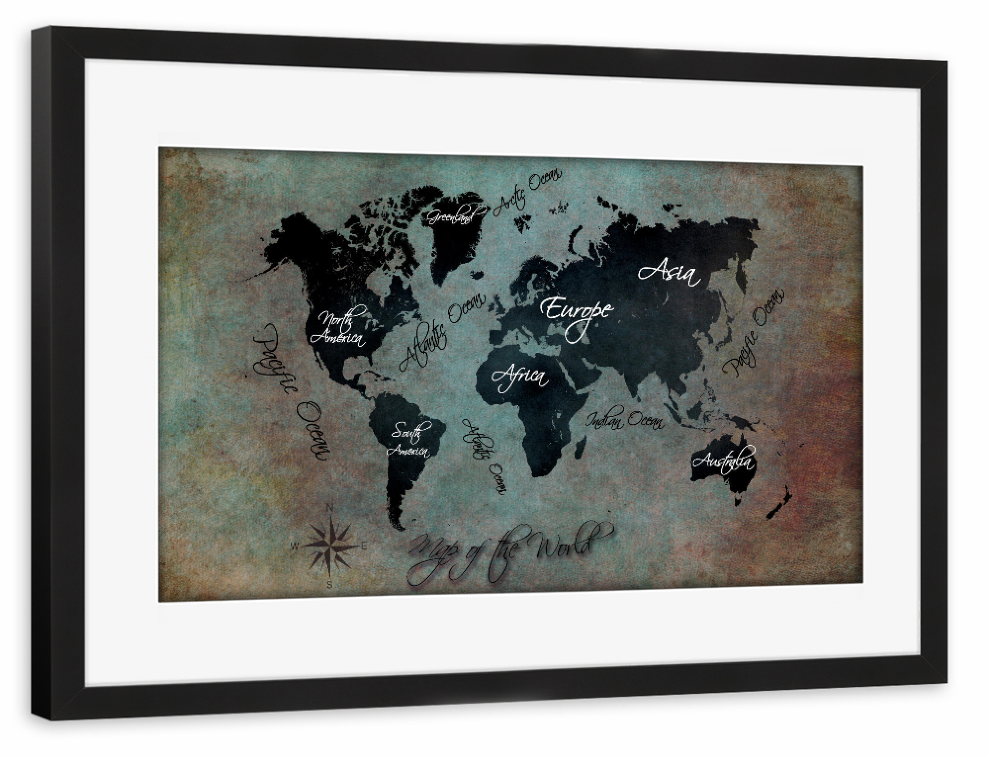 Poster mit Rahmen schwarz "World map 30 text" artboxONE - Reise,Kartografie