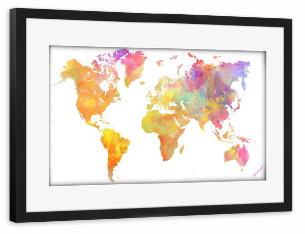 Poster mit Rahmen schwarz "World map 29 pastel" artboxONE - Reise,Kartografie