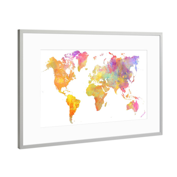 Poster mit Rahmen Silber "World map 29 pastel" artboxONE - Reise,Kartografie
