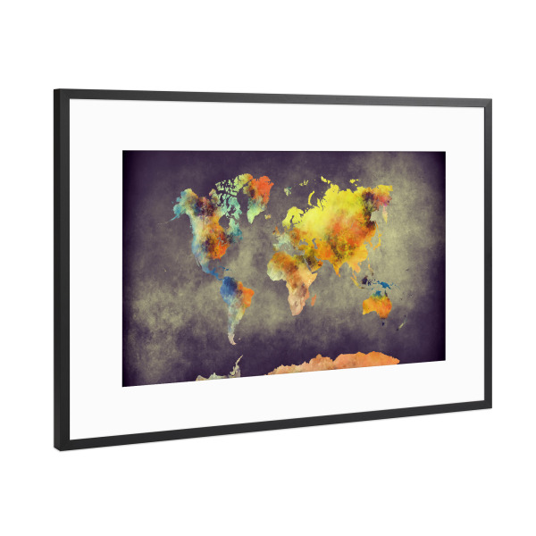 Poster mit Rahmen Schwarz (Metallic) "World map 28 after war" artboxONE - Reise,Kartografie