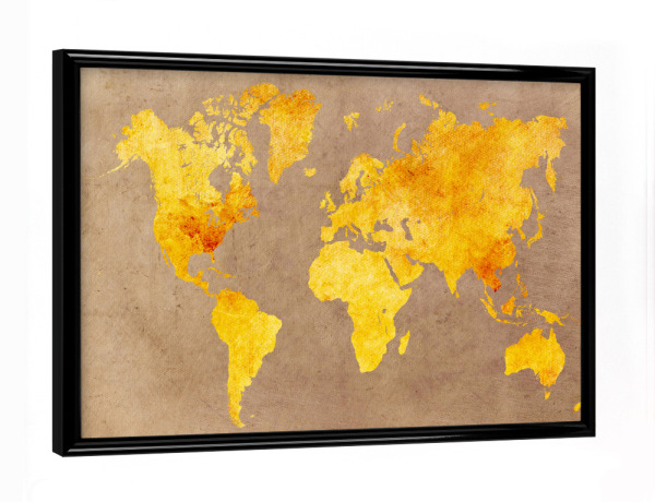 Poster mit schwarzem Rahmen "World map 25 orange" artboxONE - Reise,Kartografie