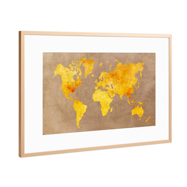 Poster mit Rahmen Kupfer "World map 25 orange" artboxONE - Reise,Kartografie