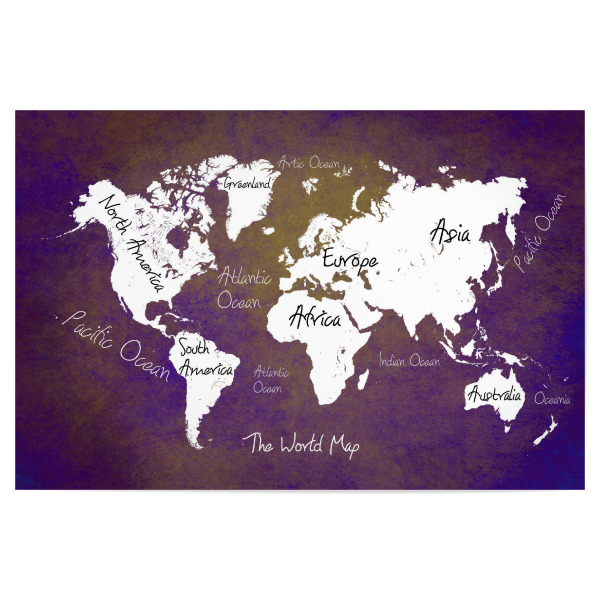 Poster 30x20 cm "World map 24 purple text" artboxONE - Reise,Kartografie