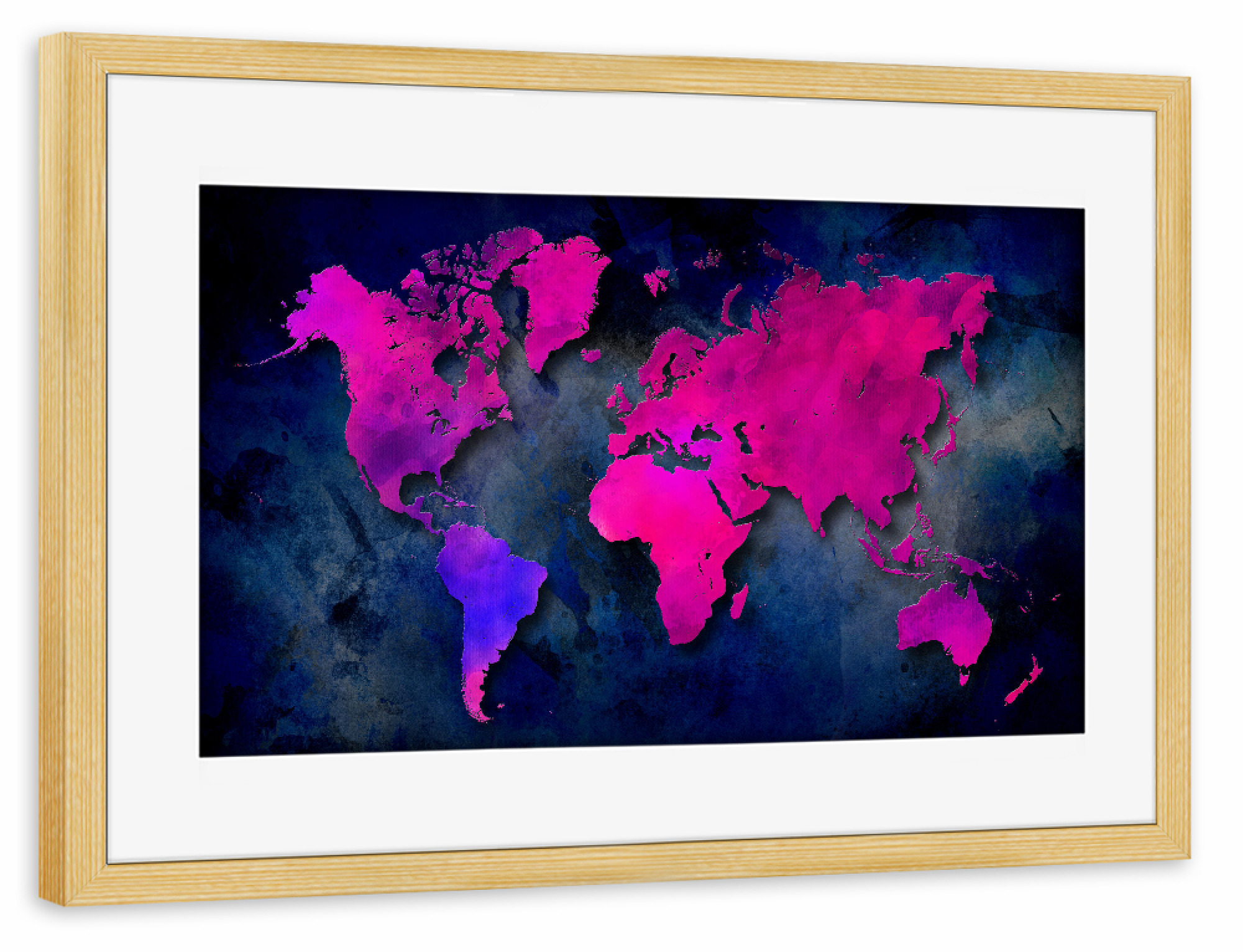Poster mit Rahmen kiefer "World map 21 purple" artboxONE - Kartografie