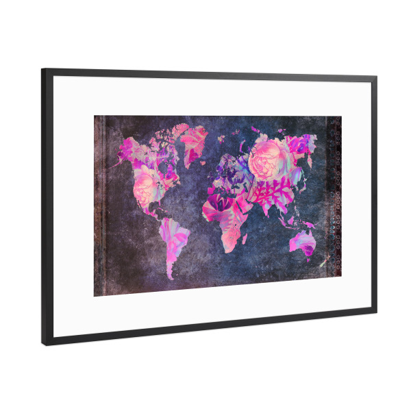 Poster mit Rahmen Schwarz (Metallic) "World map 18 vintage" artboxONE - Reise,Kartografie