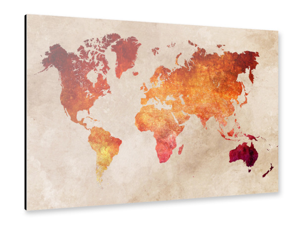 Alu-Dibond "World map 15 red" 30x20 cm artboxONE