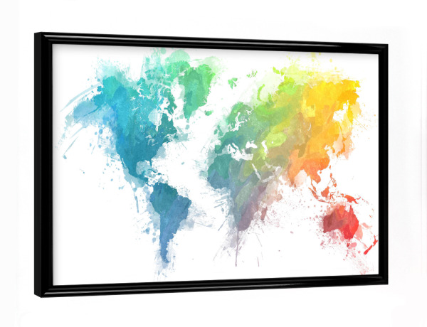 Poster mit schwarzem Rahmen "World map 14 splash color" artboxONE - Reise,Kartografie