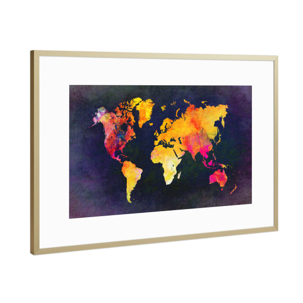 Poster mit Rahmen Gold "World map 11 2078" artboxONE - Reise,Kartografie