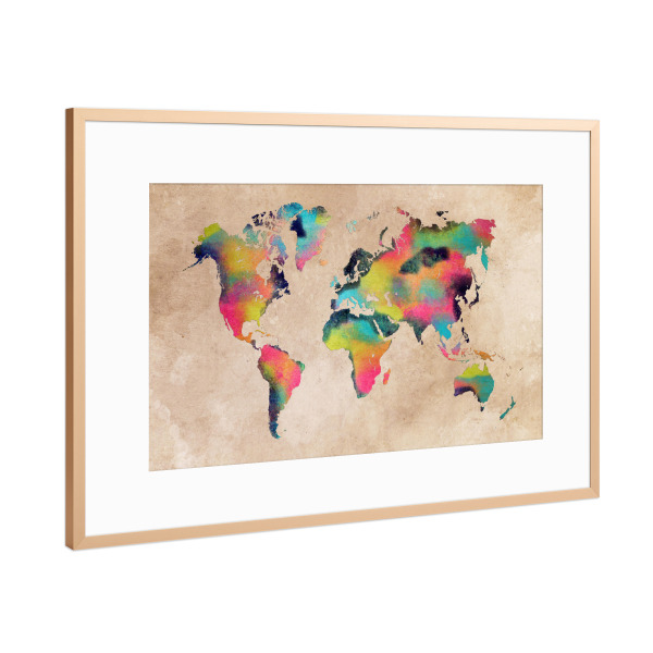 Poster mit Rahmen Kupfer "World map 10 2068" artboxONE - Reise,Kartografie