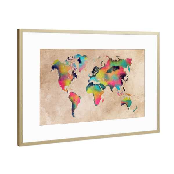 Poster mit Rahmen Gold "World map 10 2068" artboxONE - Reise,Kartografie
