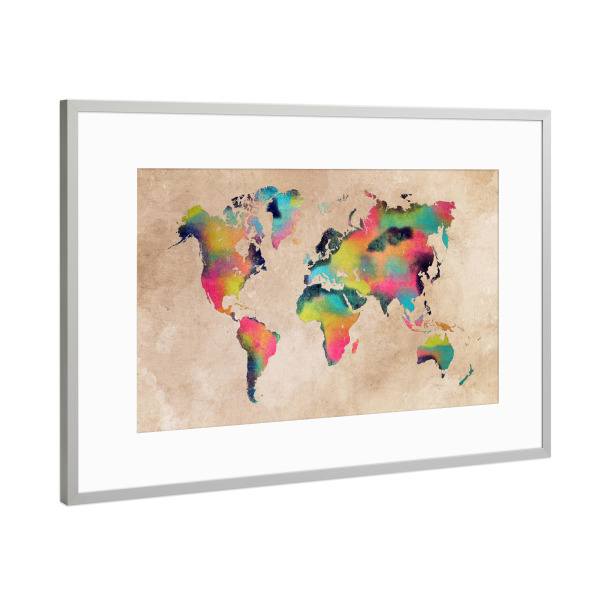 Poster mit Rahmen Silber "World map 10 2068" artboxONE - Reise,Kartografie