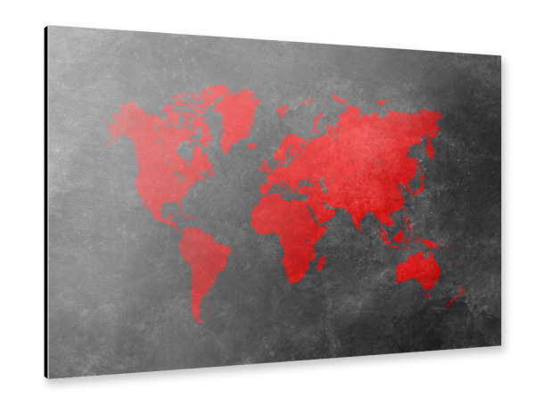 Alu-Dibond "World map 7 red and black" 30x20 cm artboxONE