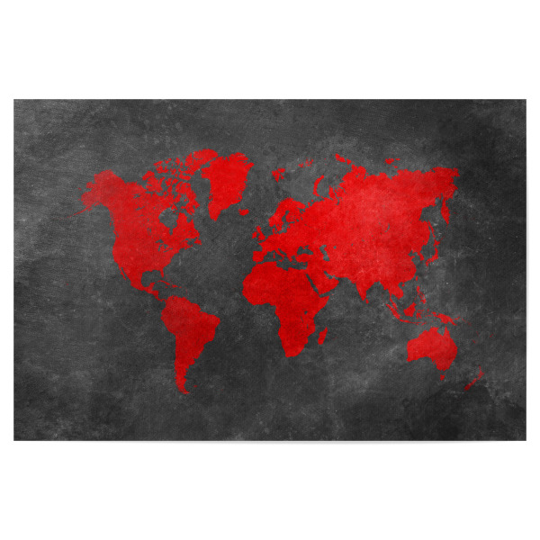 Poster 30x20 cm "World map 7 red and black" artboxONE - Kartografie
