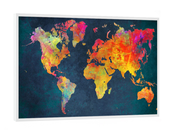 Poster mit weißem Rahmen "World map colorful" artboxONE - Kartografie