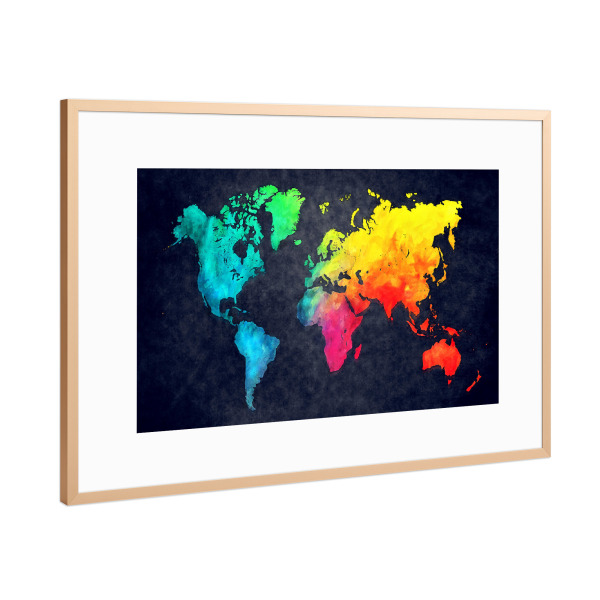 Poster mit Rahmen Kupfer "World map 4 dark colored" artboxONE - Kartografie