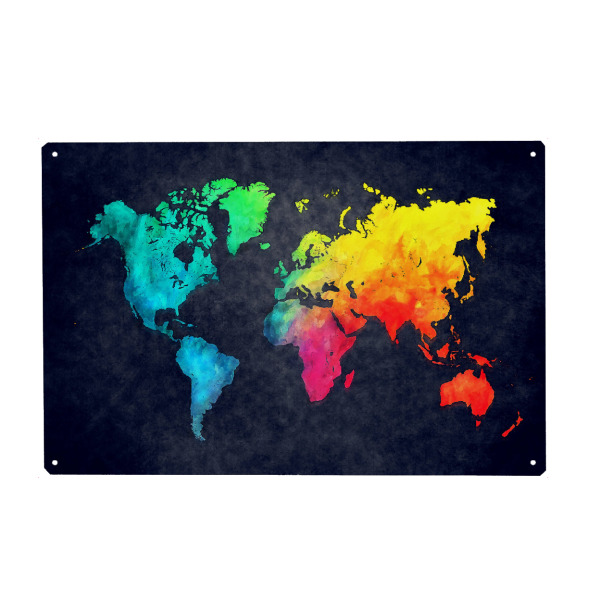 Metall Poster "World map 4 dark colored" artboxONE - Kartografie