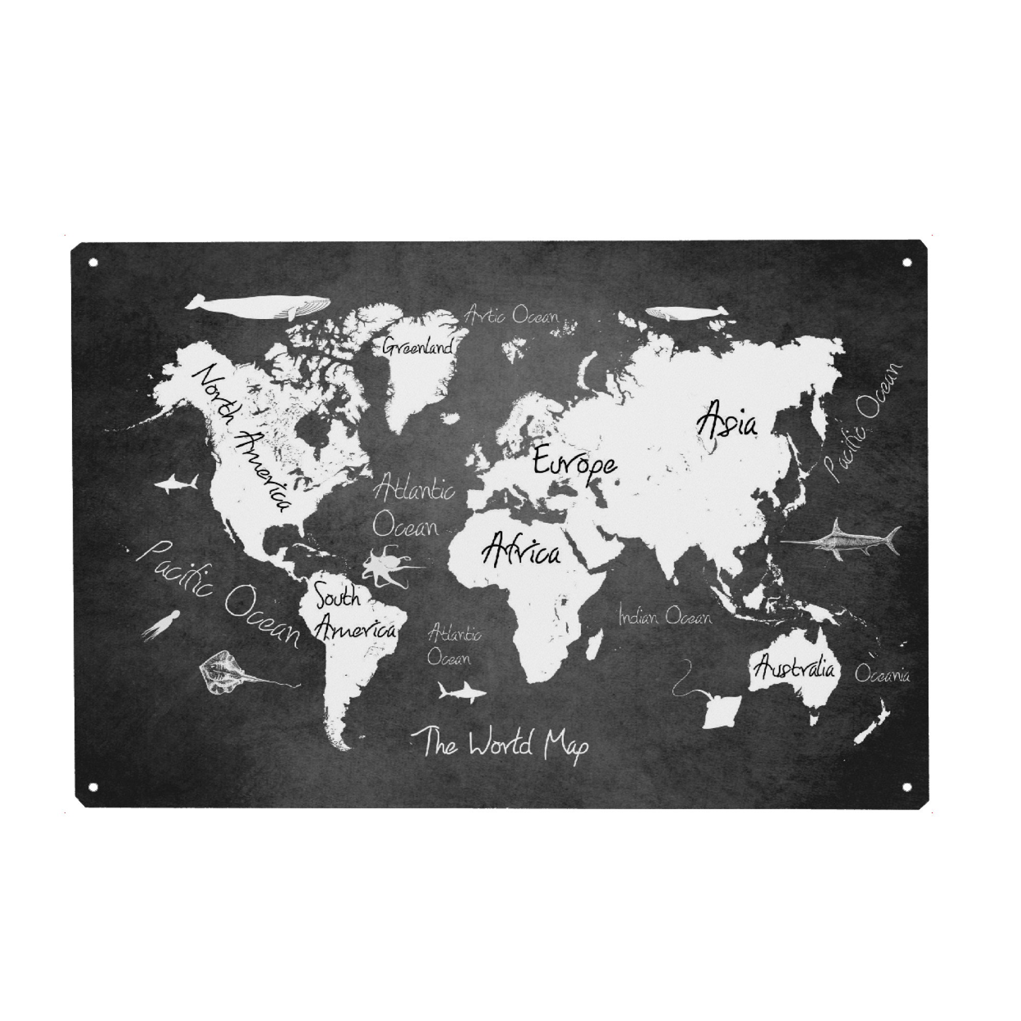 Metall Poster "World map 3 black text" artboxONE - Schwarzweiß,Kartografie