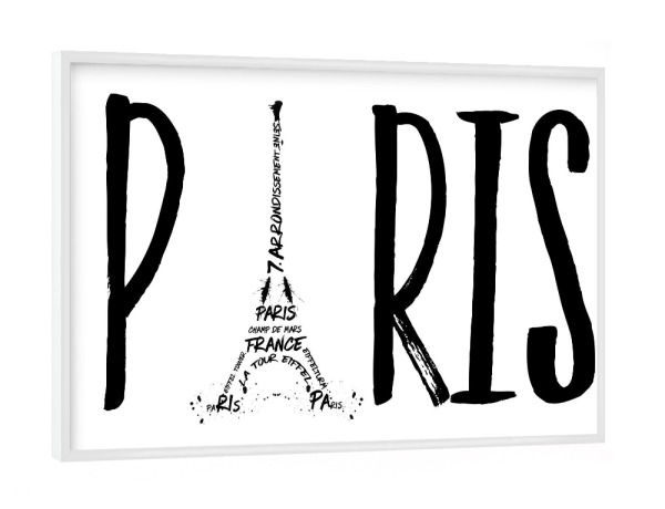 Poster mit weißem Rahmen "PARIS Typografie" artboxONE - Städte,Typografie,Reise,Schwarzweiß,Fashion,Reise / Länder